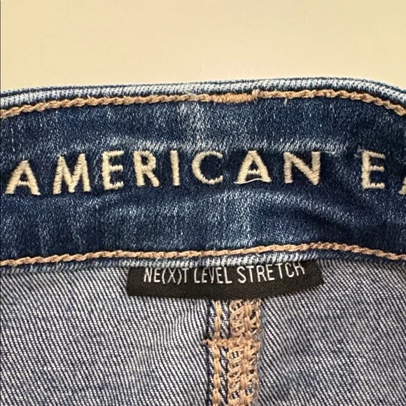 American Eagle Outfitters Dark Blue Distressed Jean Shorts - Picture 4 of 5